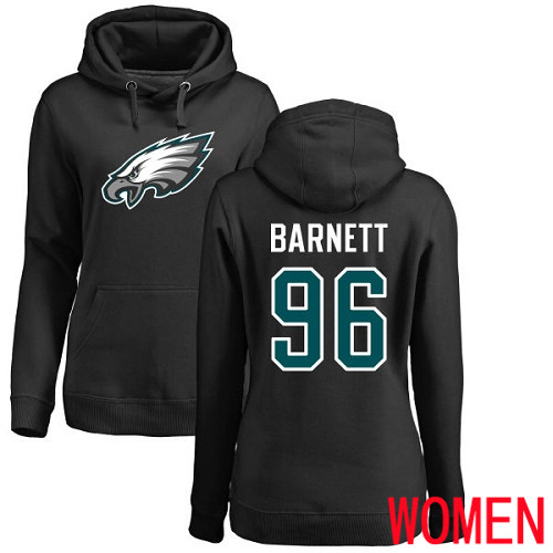Women Philadelphia Eagles #96 Derek Barnett Black Name and Number Logo NFL Pullover Hoodie Sweatshirts